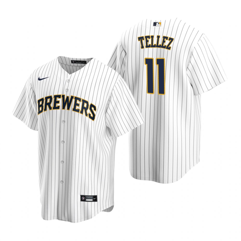 Men's White Milwaukee Brewers #11 Rowdy Tellez Cool Base Stitched Jersey